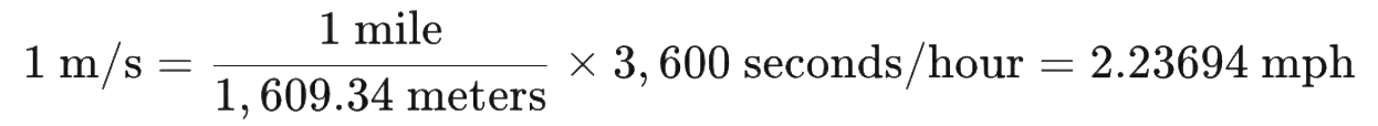 Meters per second to mph equation